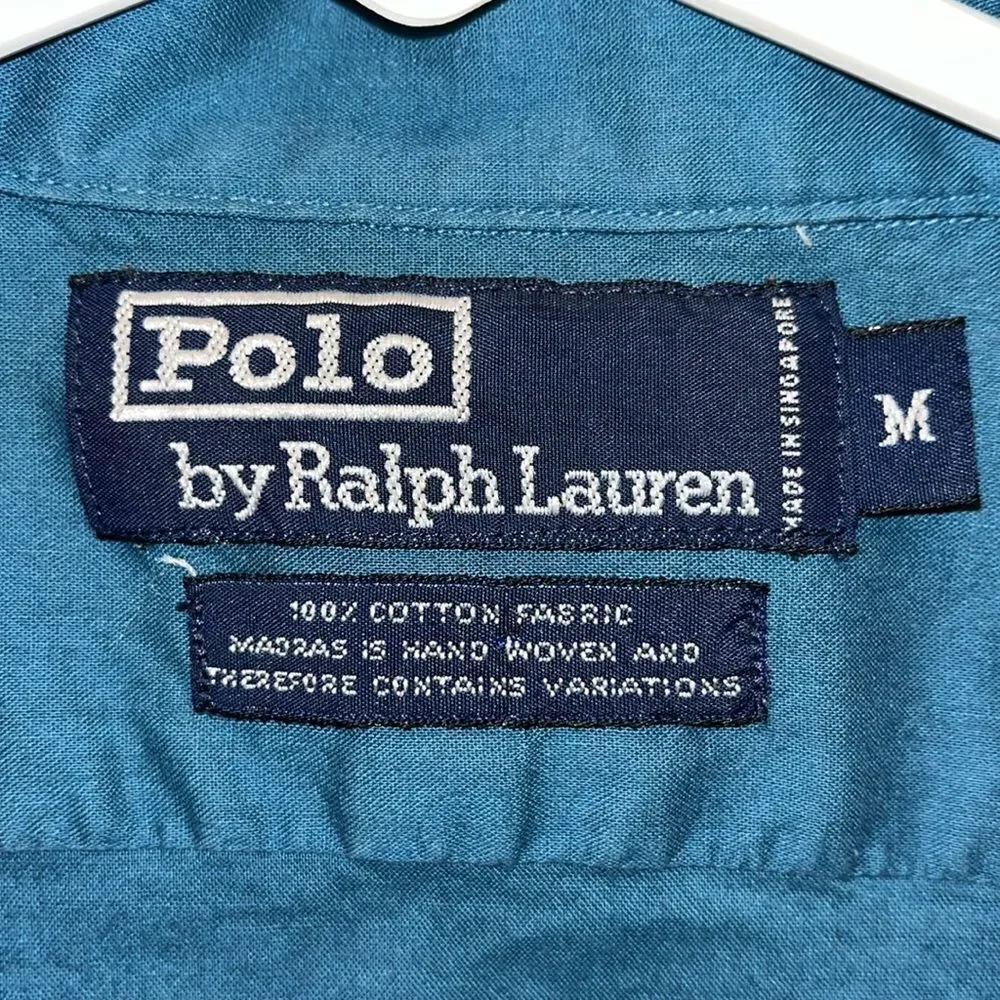 Ralph Lauren solid color madras Hawaiian Casual Polo Pocket Shirt Luau Hawaii M